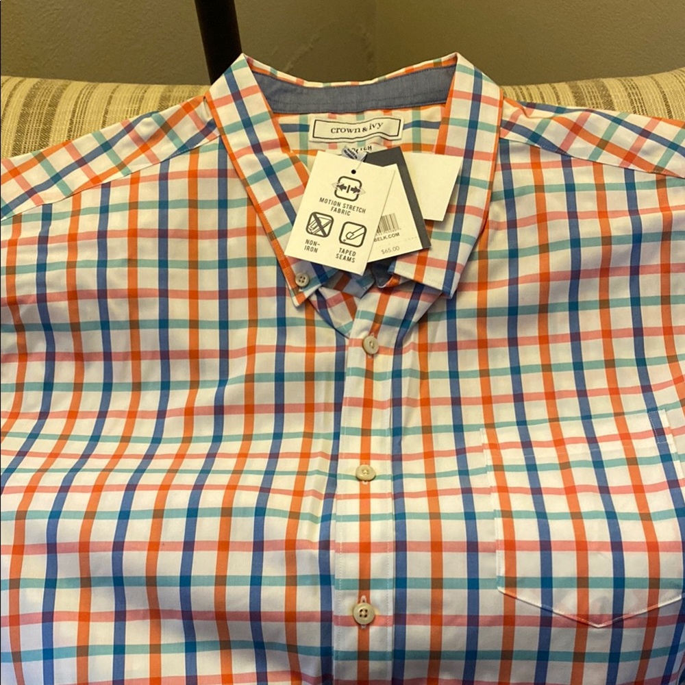 BNWT Crown & Ivy Men’s Orange & Blue Plaid Button-Down Shirt